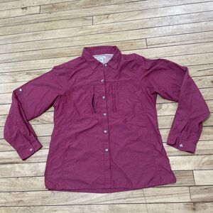 Exofficio Shirt Women M Pink Hiking Button Up Tech Shirt Zip Pocket Outdoors